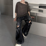Retro Drawstring Hollow Irregular T-shirt