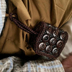 Square Coconut Shell Button Coin Purse Earphone Case