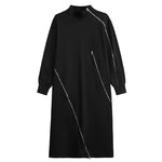 Mid-length High-neck Diagonal Zipper Loose Long Dress