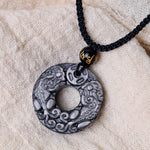 Buddha Stones Natural Silver Sheen Obsidian Double PiXiu Copper Coin Peace Buckle Protection Necklace Pendant