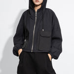 Loose-fitting Hooded Pocket Cargo Short Jacket