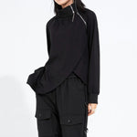 High-neck Side-zip Irregular Loose Top