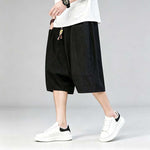 Linen Loose-fitting Low-rise Baggy Casual Shorts