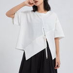 Womenâ€˜s Crew Neck Loose Irregular Hem T-shirt