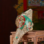 Buddha Stones Tibetan Handmade Engraved Shankha Double Dorje Buddha Conch Shell Wealth Positive Decoration