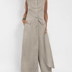Zeagoo Women's Chic Two Pieces Sleeveless Slim-Fit Long Shirt Dress and Straight Leg Pants Sets