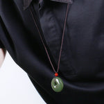 Buddha Stones Natural Round Jade Peace Buckle Prosperity Necklace String Pendant