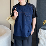 Vintage Denim Patchwork Short-sleeved T-shirt