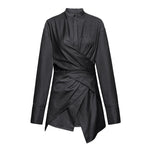 Stand Collar Cross Button Irregular Shirt