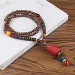 Buddha Stones Tibetan Wenge Wood Bodhi Seed Agate Balance Peace Necklace Pendant (Extra 40% Off | USE CODE: FS40)