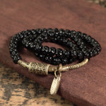 Buddha Stones Retro Coconut Shell Brass Copper Happiness Triple Wrap Bracelet