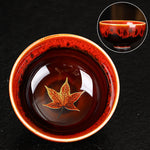 Buddha Stones Maple Leaf Colorful Ceramic Teacup Home Tea Cups
