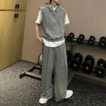 Hooded Shoulder Padded Vest Loose Sports Pants Two-Piece Set