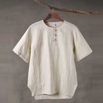 Linen Vintage Round Neck Button Down T-shirt