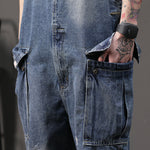 Retro Straight Loose Workwear Denim Overalls