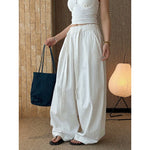 Women's High-waisted Pleated Belted Wide-leg Casual Trousers