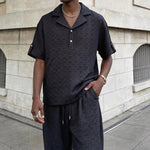 Textured Jacquard Collar Loose-Fit Shirt and Wide-Leg Casual Trousers Two-Piece Set