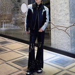 Heavy Rivet Sequin Patchwork Shoulder Pad Jacket