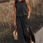 Zeagoo Women's Crewneck Sleeveless Split Maxi Dress Casual Loose Sundress Long Flowy Beach Dress with Pockets