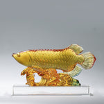 Buddha Stones Handmade Liuli Crystal Koi Fish Art Piece Luck Home Office Decoration