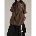 Stand-up Collar Button Placket Unisex Short-sleeved Shirt