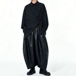 Japanese Asymmetric Long-sleeve Shirt Loose Wide-leg PU Leather Pants Two-piece Set
