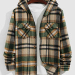 Men's Plaid Hooded Wool Blend Lapel Shirt Jacket Corduroy Casual Pants