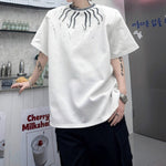 Hand-painted Print Beaded Loose Short-sleeved T-shirt