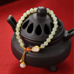 Buddha Stones 925 Sterling Silver Hetian Jade Gourd Lotus Abundance Luck Bracelet