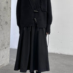 Dark Raw Edge V-neck Knitted Jacket