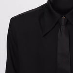 Black Padded Shoulder Tie Shirt