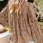 Zeagoo Long Bell Sleeve Blouses Crewneck Floral Lace Textured Babydoll Shirts Tops