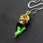 Buddha Stones Tibetan Dorje Vajra 4 Prong Lotus Liuli Crystal Strength Necklace Pendant