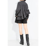 Women's Asymmetrical Double Layer Ruffle Hem Striped Shirt