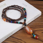 Buddha Stones Tibetan Wenge Wood Bodhi Seed Agate Balance Peace Necklace Pendant (Extra 40% Off | USE CODE: FS40)