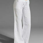 Zeagoo Drawstring Elastic Waist Linen Pants with Pocket Summer Wide Leg Pant Palazzo Trousers
