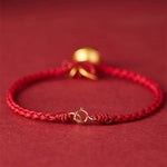 Buddha Stones Handmade Fu Character Charm Luck Happiness Bell Red Rope Bracelet