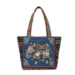 Buddha Stones Elephant Butterfly Embroidered Large Capacity Canvas Tote Bag Shoulder Bag