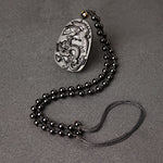 Buddha Stones Black Obsidian Tiger Eye Dragon Phoenix Protection Beaded Necklace Pendant
