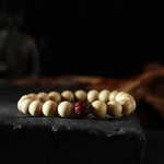 Buddha Stones Tibet Peach Wood Lotus Cinnabar Bagua Yin Yang Luck Wealth Bracelet