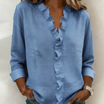 Susan | Blouse with Ruffles, V-Neck and Long Sleeves