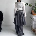 Fake Two-piece Loose Drape Pleated Skirt Pants