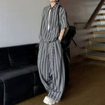 Striped Faux Two-Piece Shirt Wide-Leg Pants Two-piece Set
