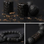 Buddha Stones Lava Rock Ebony Wood Tiger Eye Support Healing Bracelet