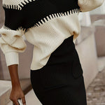 Zeagoo Women's Casual Ribbed Two-piece Set, Color Block Knit Sweater & Solid Midi Sweater Skirts Outfits