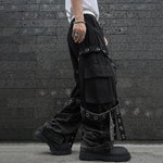 Dark Strappy Deconstructed Wide-leg Jeans