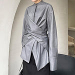 Stand Collar Cross Button Irregular Shirt