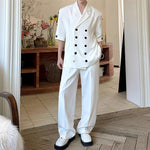 Double-breasted Three-quarter Sleeve Straight-leg Trousers Two-piece Suit