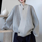 Retro Striped V-neck Diagonal Button Knit Cardigan