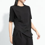 Draped Hem Pleated Patchwork T-shirt